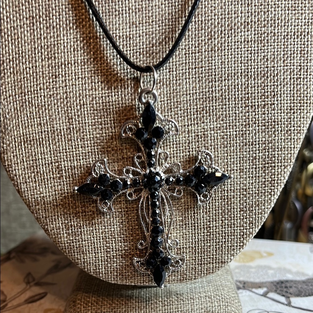 Elegant Black Cross Pendant Necklace